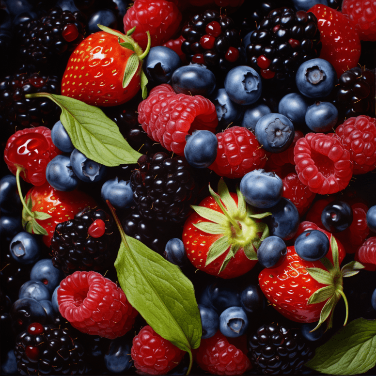 blueberries, stawberries, respberries and blackberries